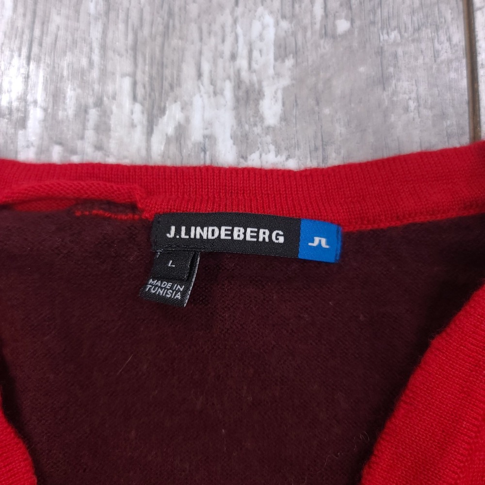 J.Lindeberg Mens Jethro True Merino Knit Sweater Size Large Red V-Neck Pullover - Picture 6 of 7